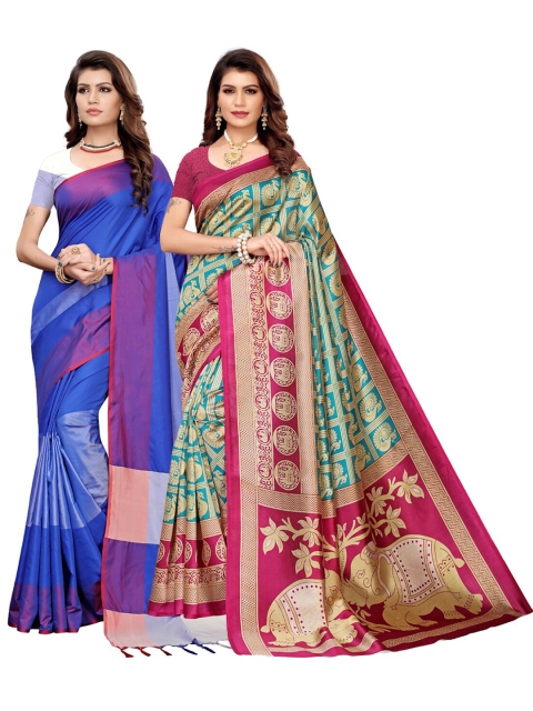 

KALINI Multi Pack of 2 Woven Design Zari Art Silk Saree
