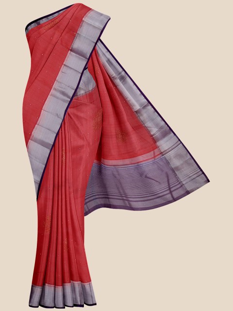 

KLM Fashion Mall Red & Blue Woven Design Silk Blend Banarasi Saree