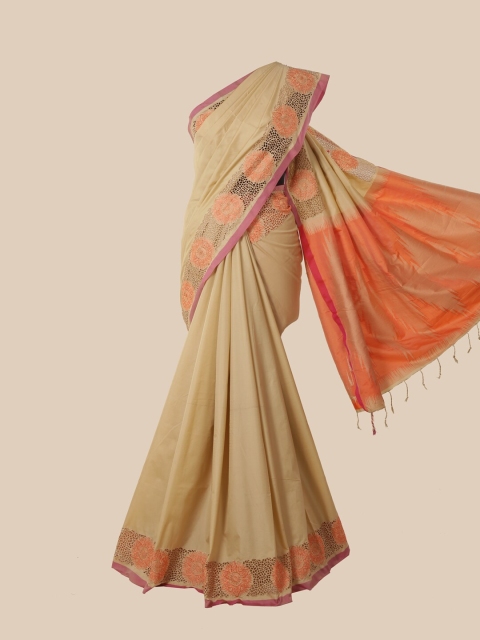 

Pothys Cream Schiffli Jute Silk Saree