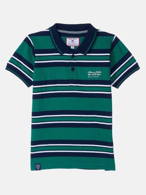 

Monte Carlo Boys Green Cotton Blended Striped Polo Collar T shirt