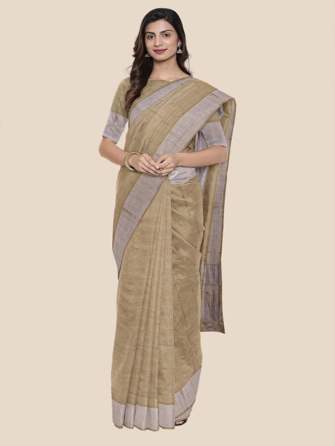 

KLM Fashion Mall Tan Brown Striped Pure Cotton Venkatgiri Saree