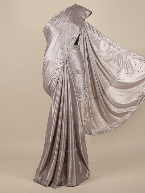 

Pothys Grey Embellished Satin Saree