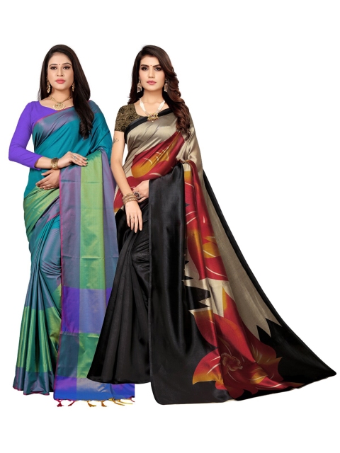

KALINI Pack of 2 Blue & Black Art Silk Saree