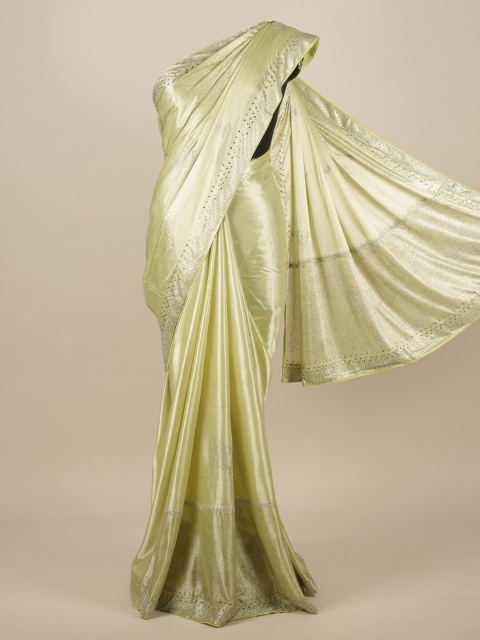 

Pothys Green & Silver-Toned Embellished Satin Saree
