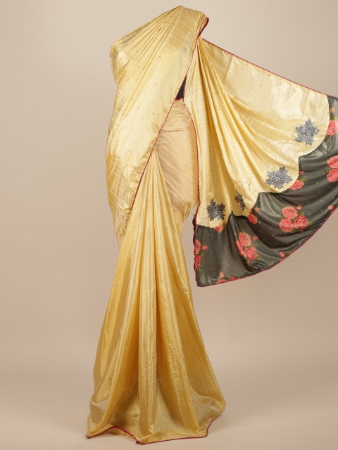 

Pothys Cream Embellished Beads and Stones Jute Silk Saree