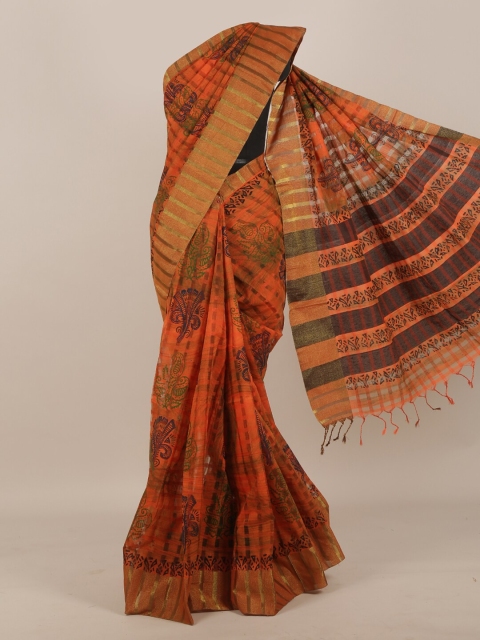 

Pothys Orange Ethnic Motifs Cotton Blend Saree