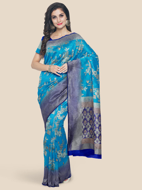 

Kalamandir Blue & Gold-Toned Zari Silk Blend Banarasi Saree