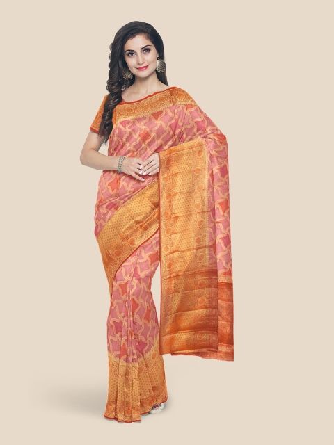 

Kalamandir Peach & Red Silk Blend Banarasi Saree
