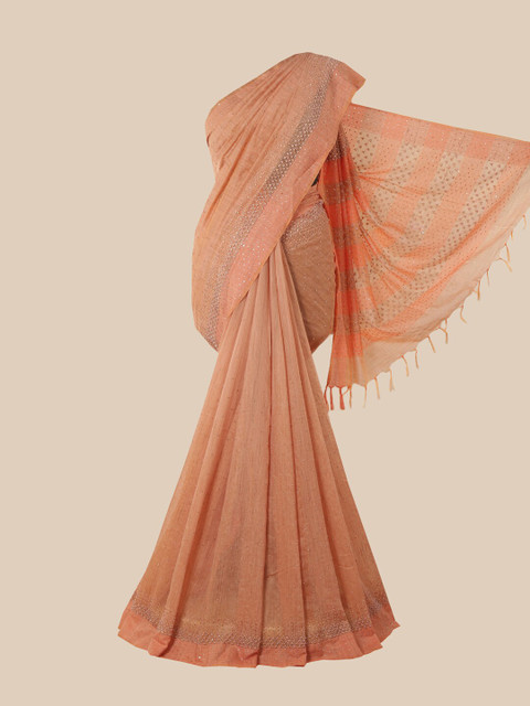 

Pothys Orange Embellished Sequinned Linen Blend Saree