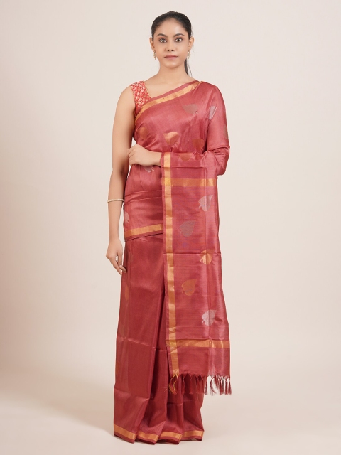 

Pothys Maroon & Gold-Toned Floral Zari Pure Silk Uppada Saree