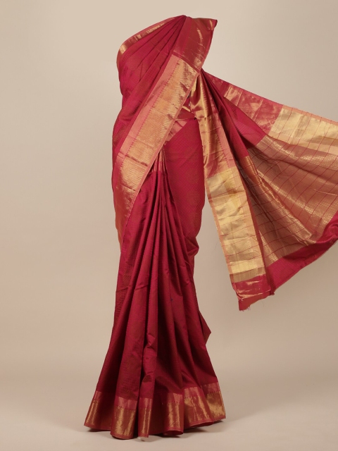 

Pothys Maroon & Gold-Toned Ethnic Motifs Zari Jute Silk Saree