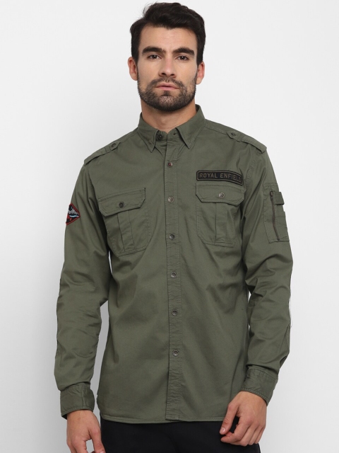 

Royal Enfield Men Olive Military Badge Casual Shirt