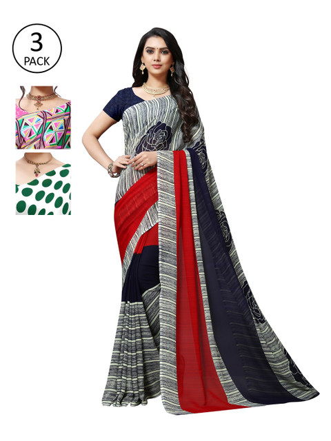

KALINI Pink & White Pack of 3 Saree