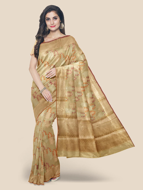 

Kalamandir Beige & Pink Floral Zari Chanderi Saree