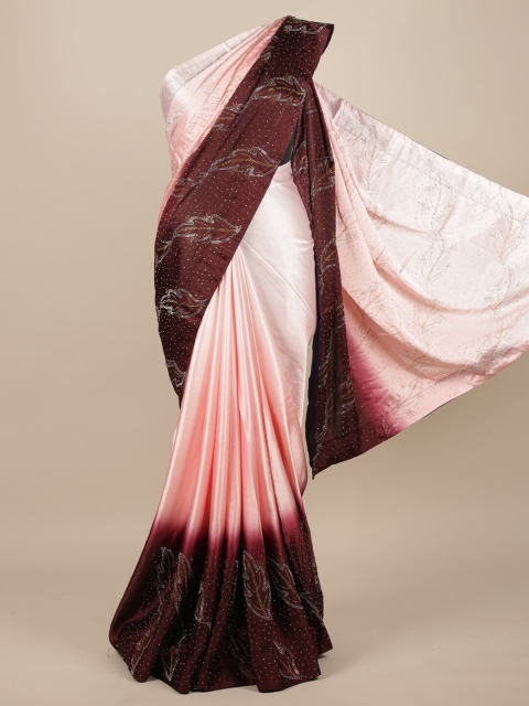 

Pothys Pink & Burgundy Ombre Beads and Stones Satin Heavy Work Saree