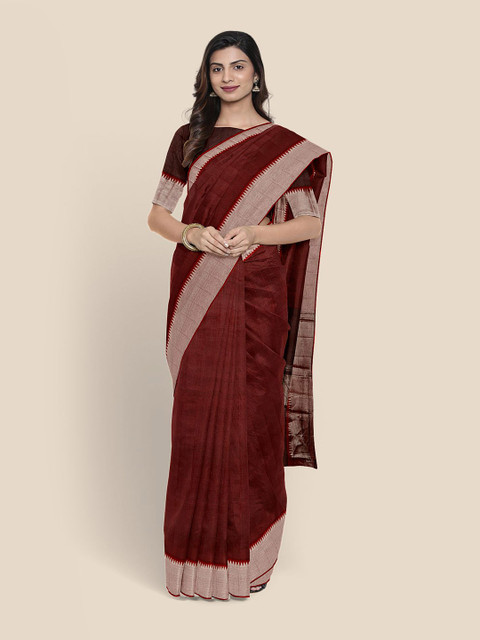 

Kalamandir Maroon & Silver-Toned Zari Silk Blend Mangalagiri Saree