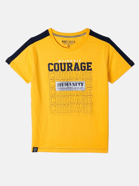 

Monte Carlo Boys Mustard Cotton Typography Printed Round Neck T shirt