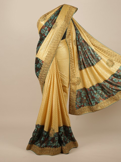 

Pothys Golden & Navy Blue Embellished Jute Silk Saree, Gold