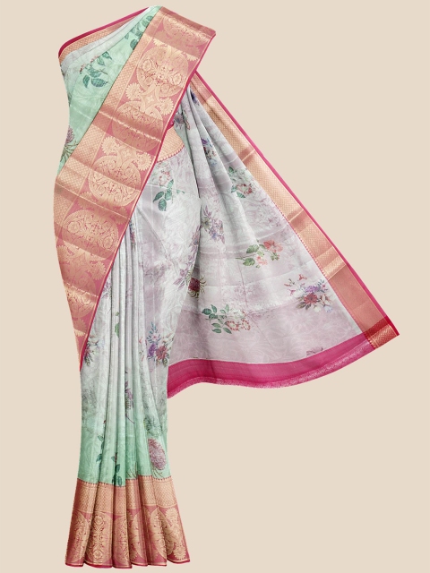 

Kalamandir Green & Red Ethnic Motifs Silk Blend Banarasi Saree