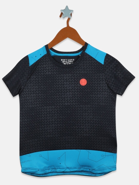

Monte Carlo Boys Navy Blue Printed V-Neck Applique T-shirt