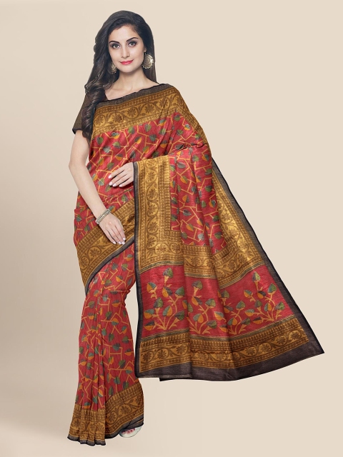 

KLM Fashion Mall Maroon & Yellow Floral Zari Banarasi Saree