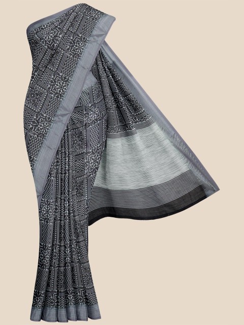 

KLM Fashion Mall Black & Grey Ethnic Motifs Linen Blend Saree