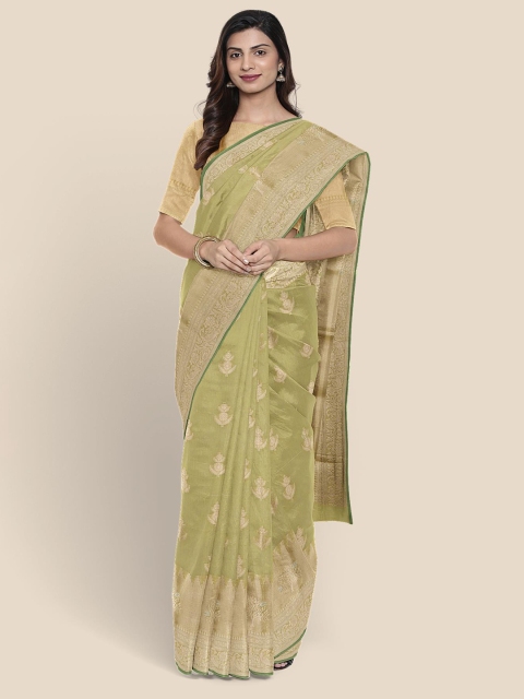 

KLM Fashion Mall Lime Green Floral Chanderi Saree