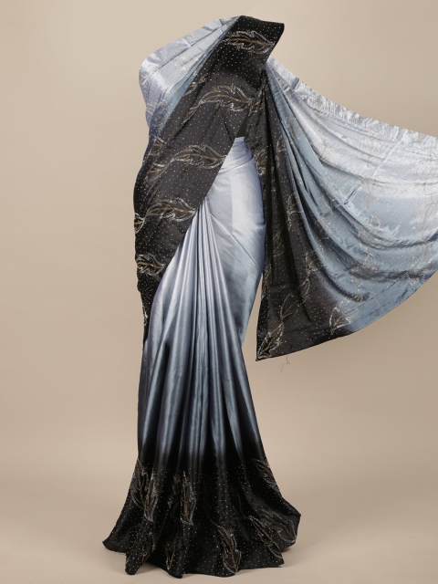 

Pothys Grey & Black Embellished Sequinned Satin Saree