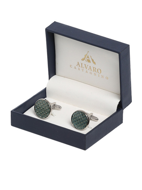 

Alvaro Castagnino Silver-Toned & Green Cufflink