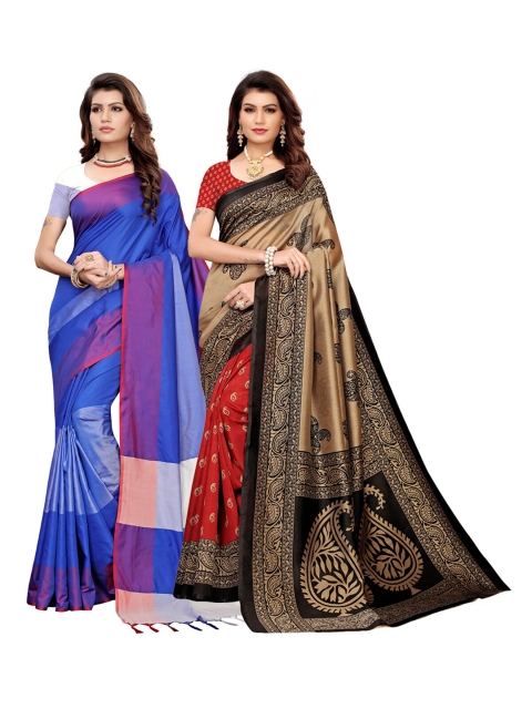 

KALINI Pack of 2 Blue & Red Art Silk Saree