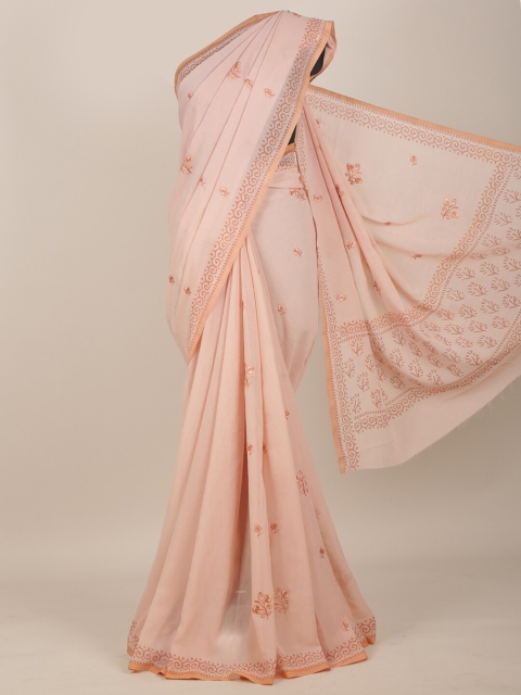 

Pothys Peach Floral Embroidered Saree