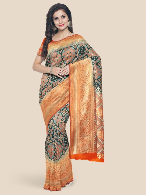 

Kalamandir Black & Orange Ethnic Motifs Silk Blend Banarasi Saree