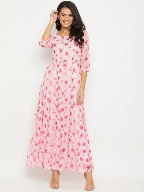 

PANIT Women Pink Floral Georgette Maxi Dress