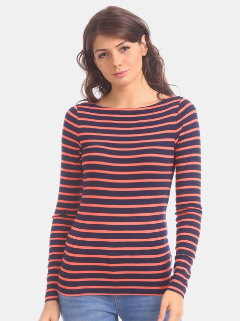 

GAP Women Blue & Pink Striped T-shirt