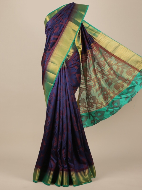 

Pothys Navy Blue & Gold-Toned Ethnic Motifs Zari Jute Silk Saree