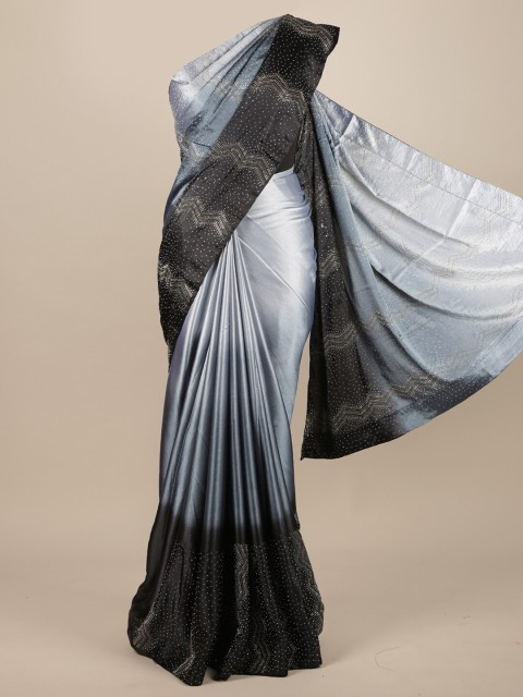 

Pothys Grey & Black Embellished Satin Saree