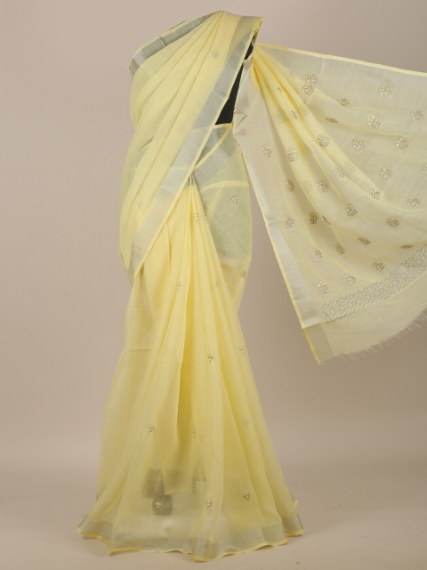 

Pothys Yellow & Grey Ethnic Motifs Cotton Blend Saree