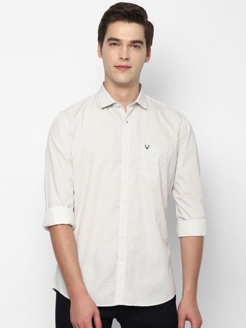 

Allen Solly Men Cream-Coloured & Blue Slim Fit Printed Cotton Casual Shirt