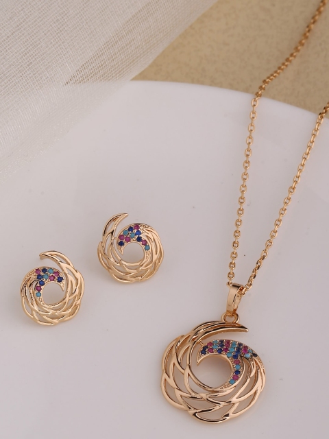 

Shoshaa Gold-Plated Blue & Purple Stone-Studded Haandcrafted Jewellery Set