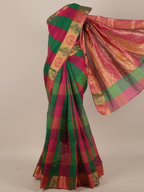 

Pothys Green & Pink Striped Zari Silk Cotton Saree