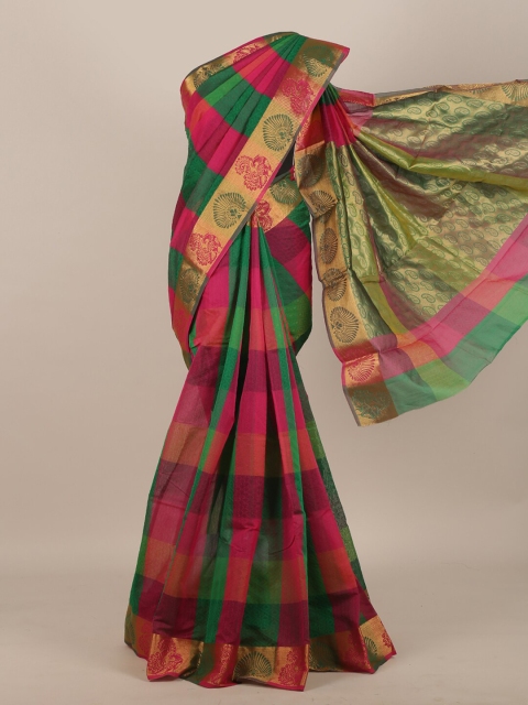 

Pothys Green & Pink Striped Zari Silk Cotton Saree