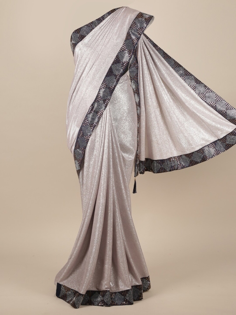 

Pothys Silver & Black Beads and Stones Jute Silk Heavy Work Saree