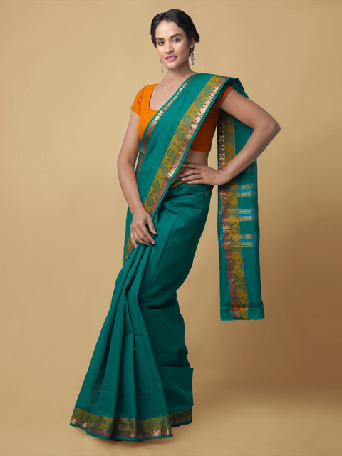 

Unnati Silks Green Pure Cotton Kanjeevaram Saree