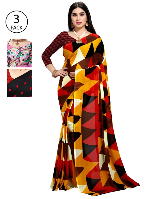 

KALINI Pack of 3 Printed Poly Georgette Saree, Multi