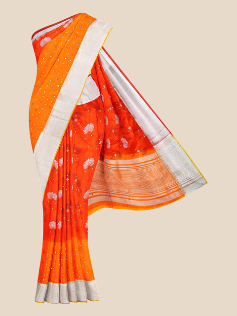 

KLM Fashion Mall Red & Orange Floral Silk Blend Saree