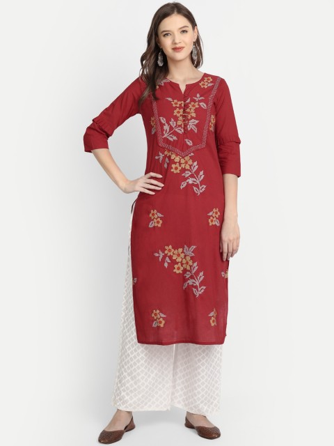 

Anubhutee Women Coral Red Golden Straight Kurta With Palazzo