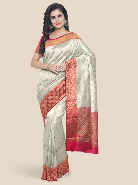 

Kalamandir Cream & Pink Floral Chanderi Saree