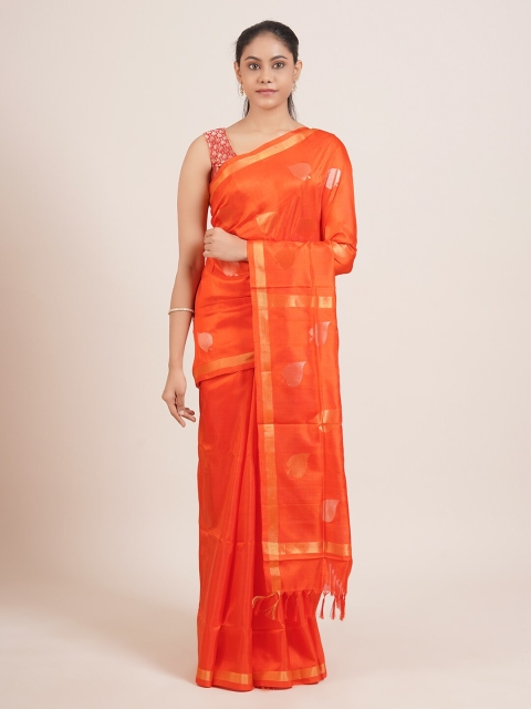 

Pothys Orange & Gold-Toned Woven Design Pure Silk Uppada Saree