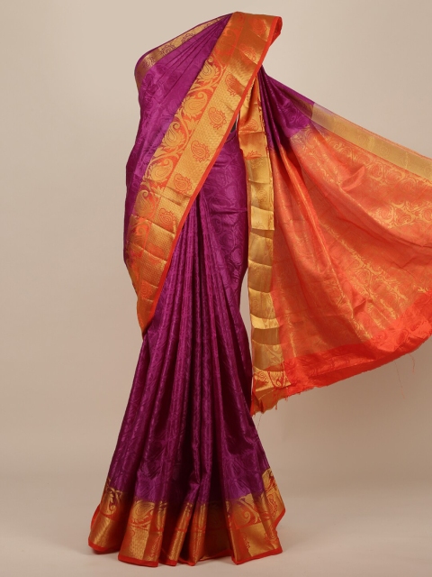 

Pothys Purple & Orange Paisley Jute Silk Saree