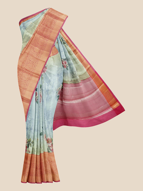 

Kalamandir Blue & Red Floral Printed Woven Design Silk Blend Banarasi Saree
